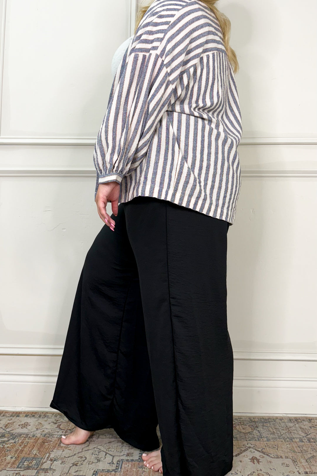 High Waist Solid Smocked Wide Leg Curvy Pants