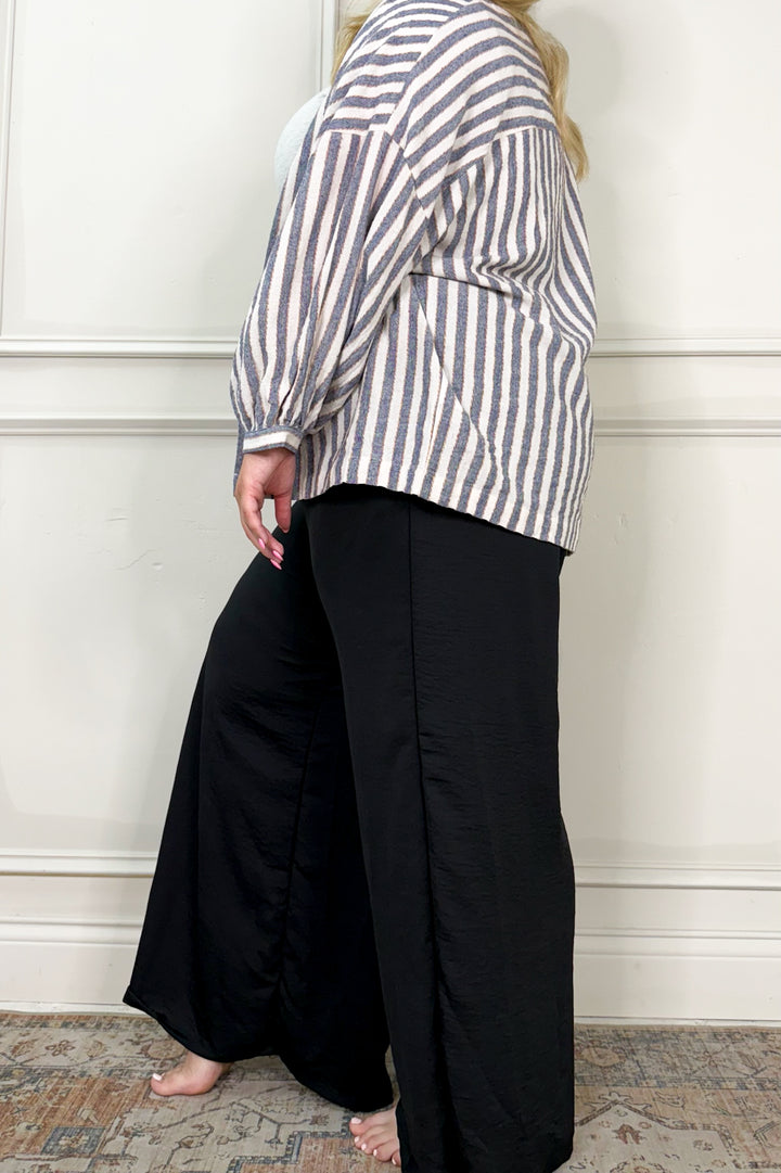 High Waist Solid Smocked Wide Leg Curvy Pants