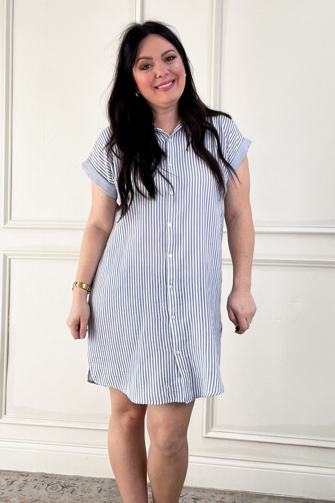 Collared Cap Sleeve Shirt Tail Mini Dress