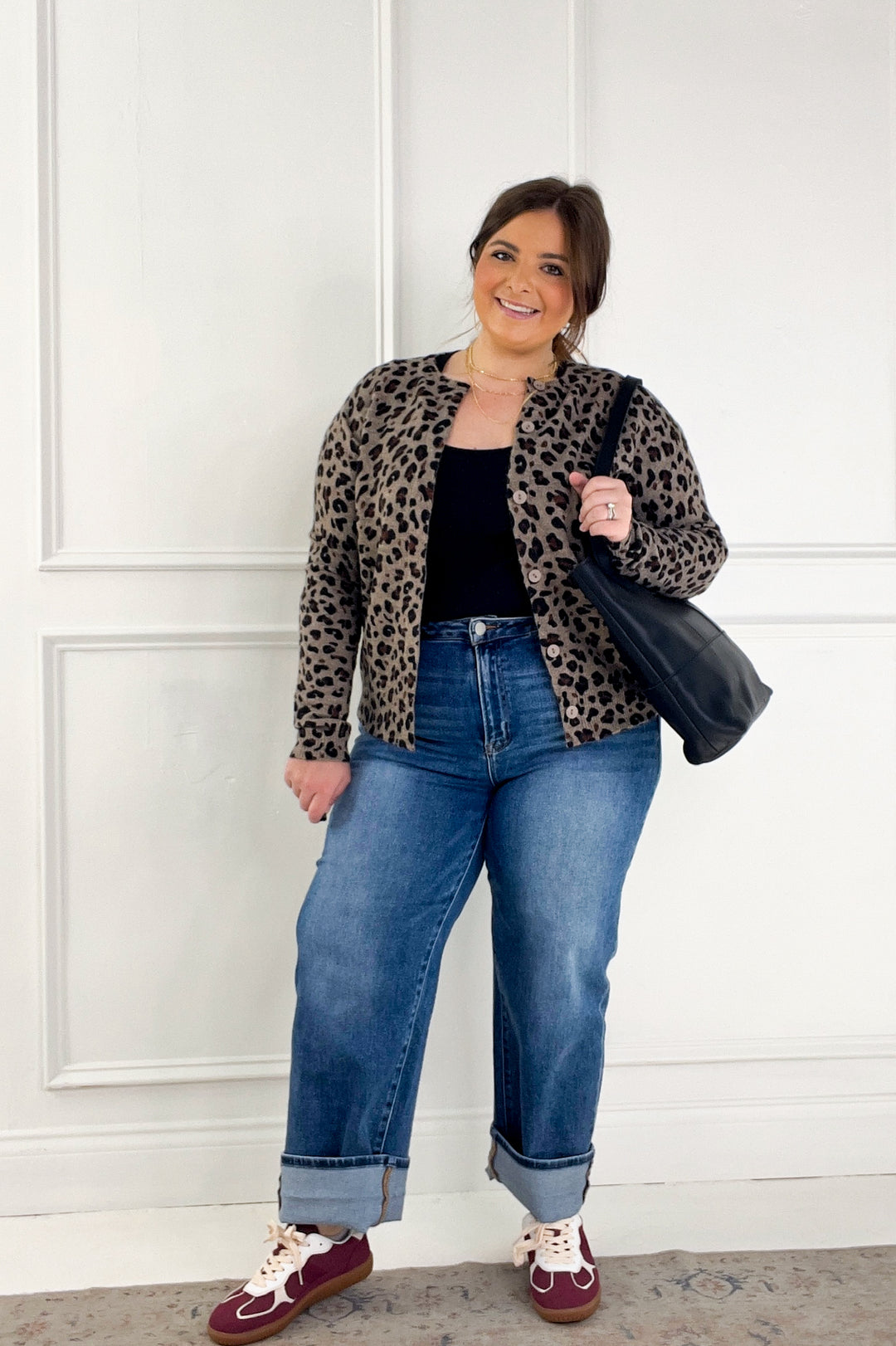 Stretchy Leopard Printed Sweater Cardigan