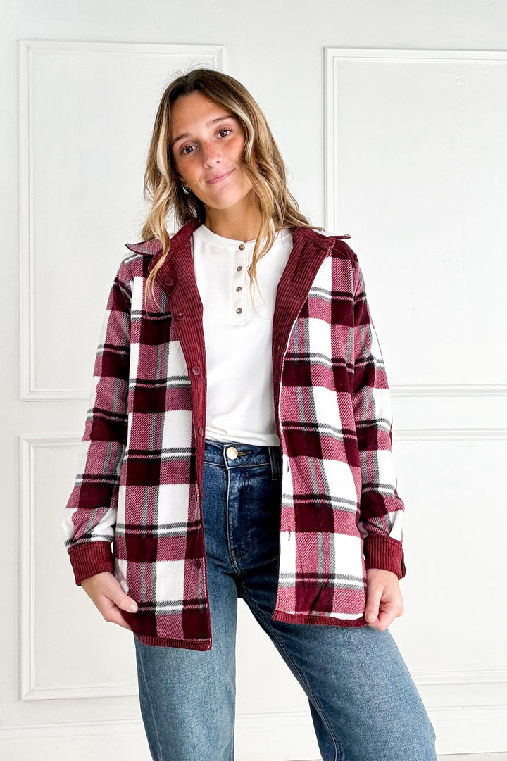 Plaid Lined Corduroy Flannel Shacket