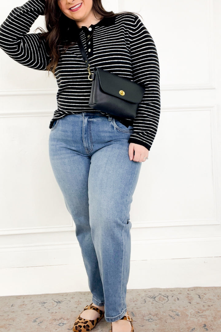 The Striped Polo Button Sweater