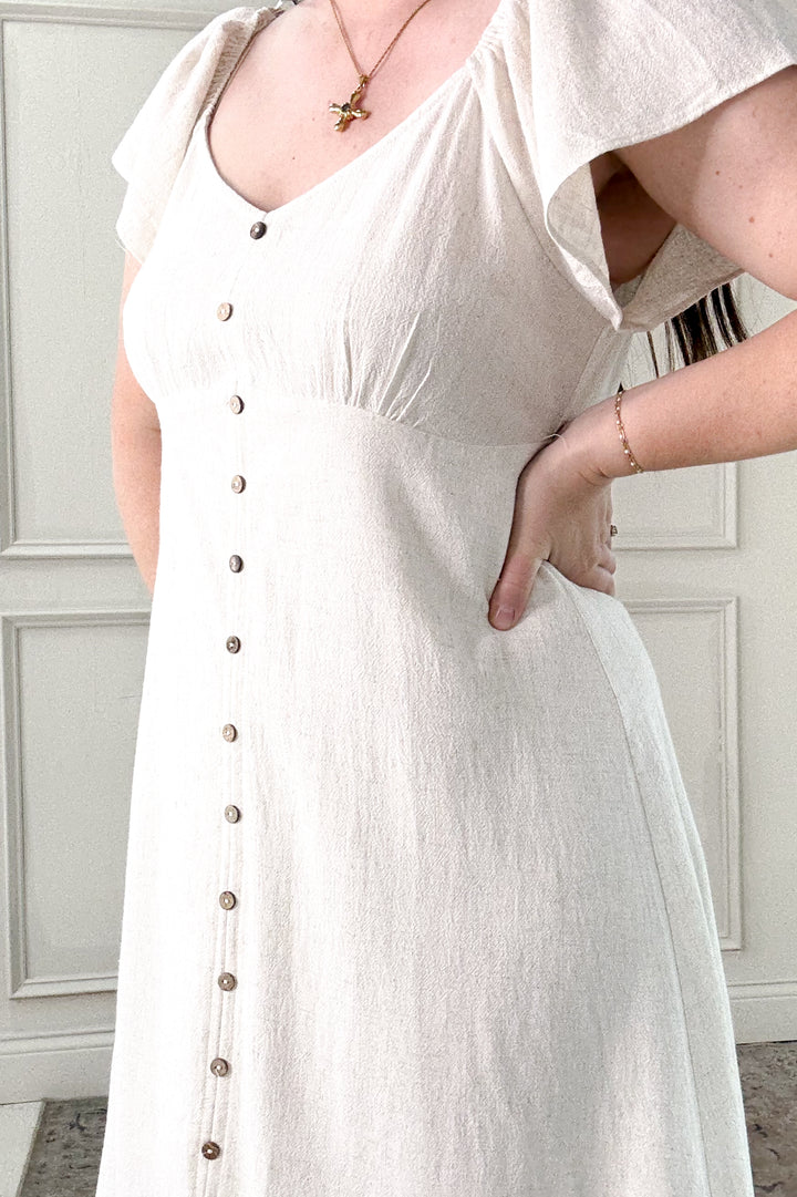 Flutter Sleeve Lined Linen Mini Dress