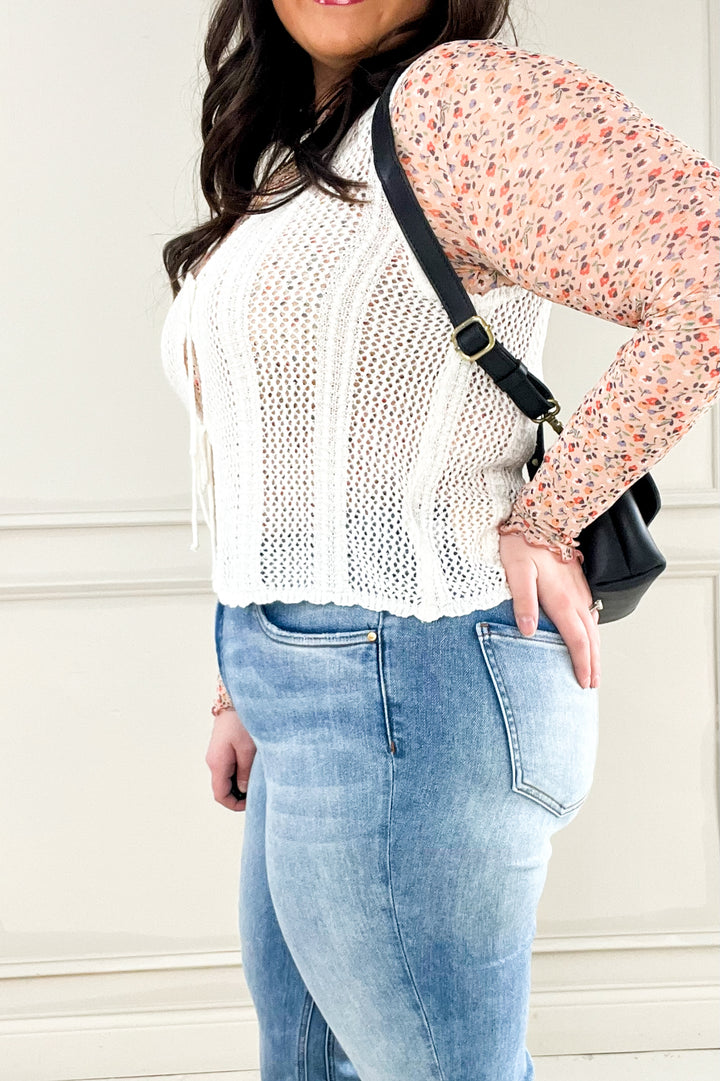 Crochet Knit Tie Fasten Sweater Vest