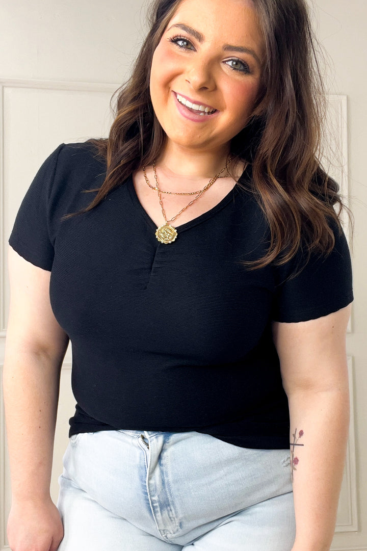 Cinched Detail Short Sleeve Knit Top