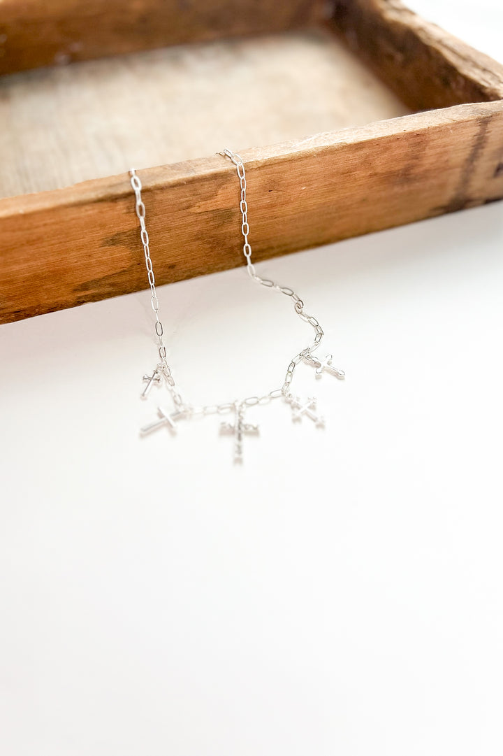Crystal Accent Multi Cross Charm Necklace