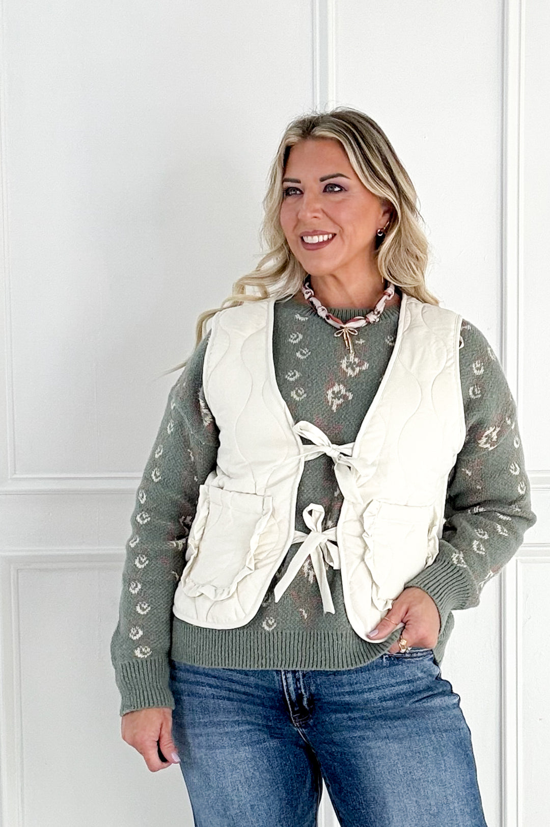 Quilted Vest with Tie-Front and Patch Pockets
