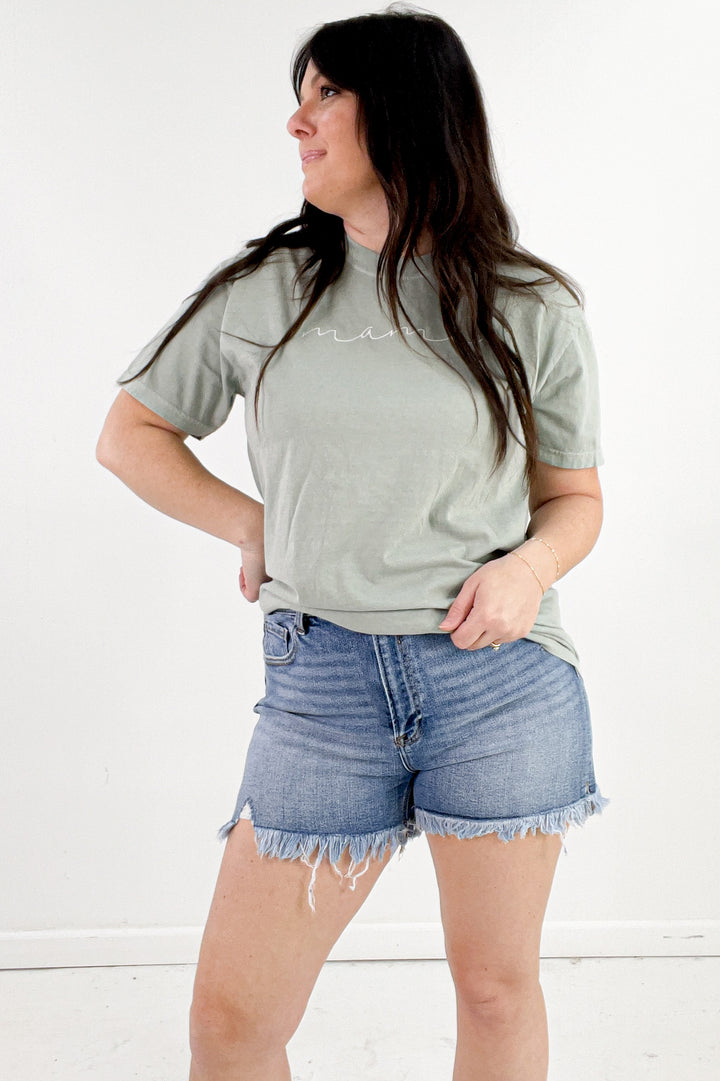 Mama Script Embroidered Comfort Color Tee