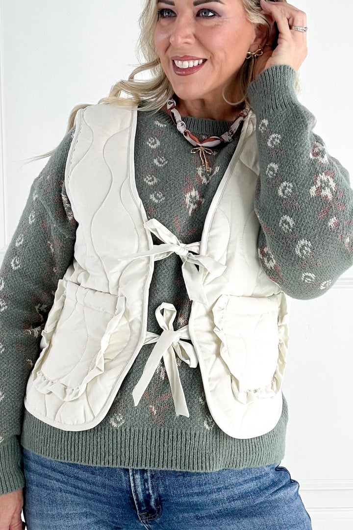 Quilted Vest with Tie-Front and Patch Pockets