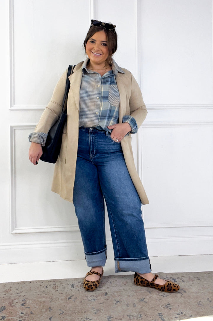 Long Sleeve Open Front Faux Suede Jacket