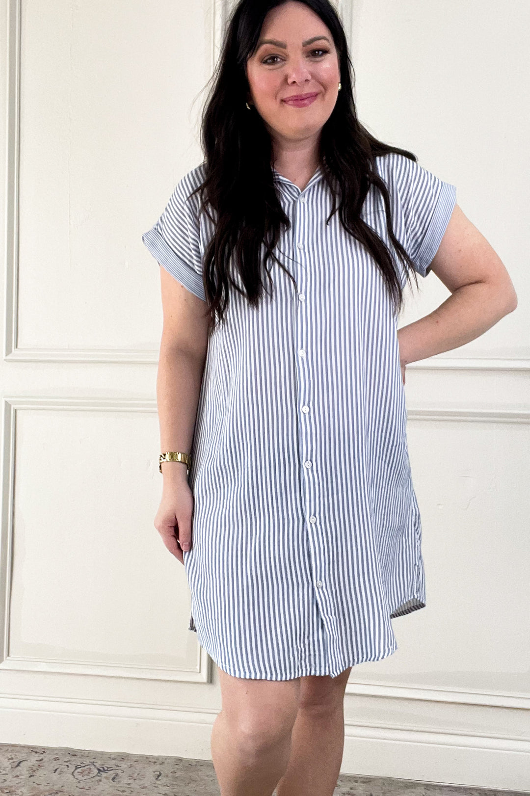 Collared Cap Sleeve Shirt Tail Mini Dress