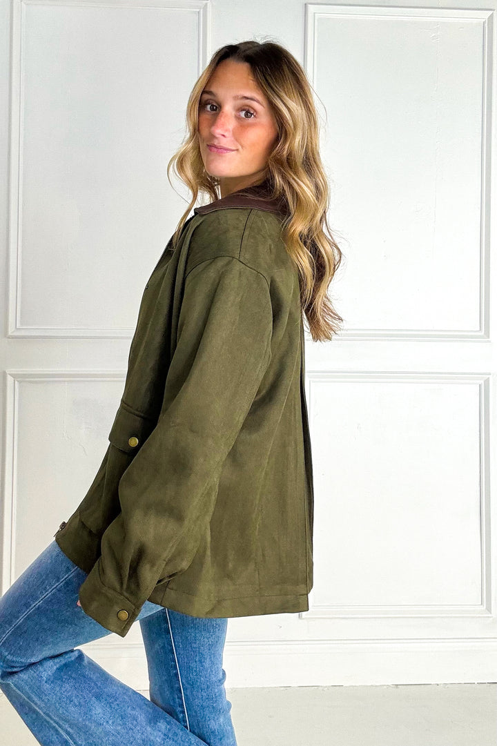 Button Down Faux Suede Barn Jacket