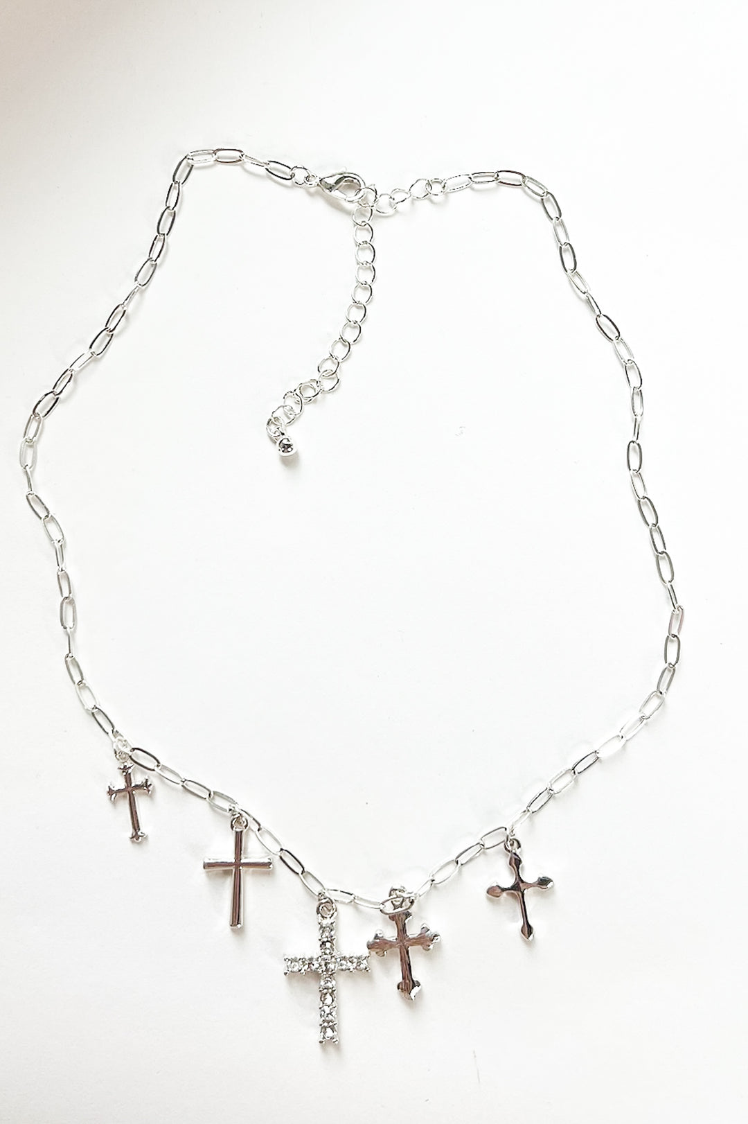 Crystal Accent Multi Cross Charm Necklace