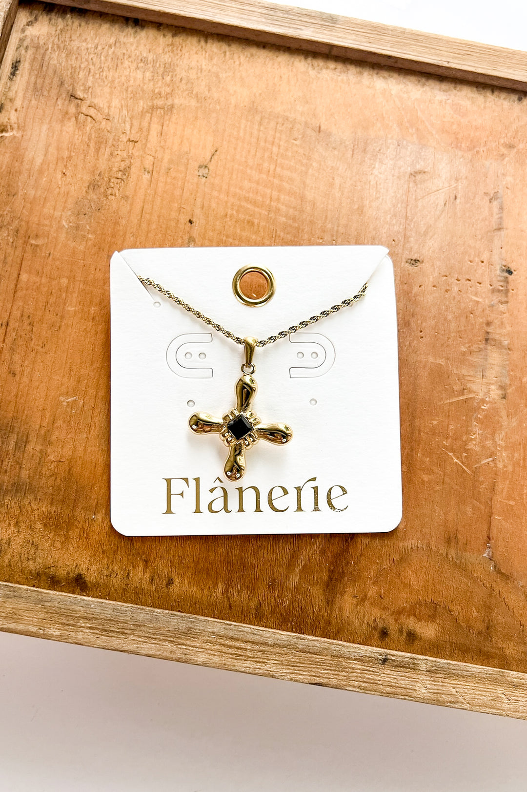 Stone Cross 18K Gold Necklace