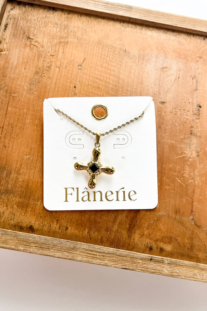 Stone Cross 18K Gold Necklace