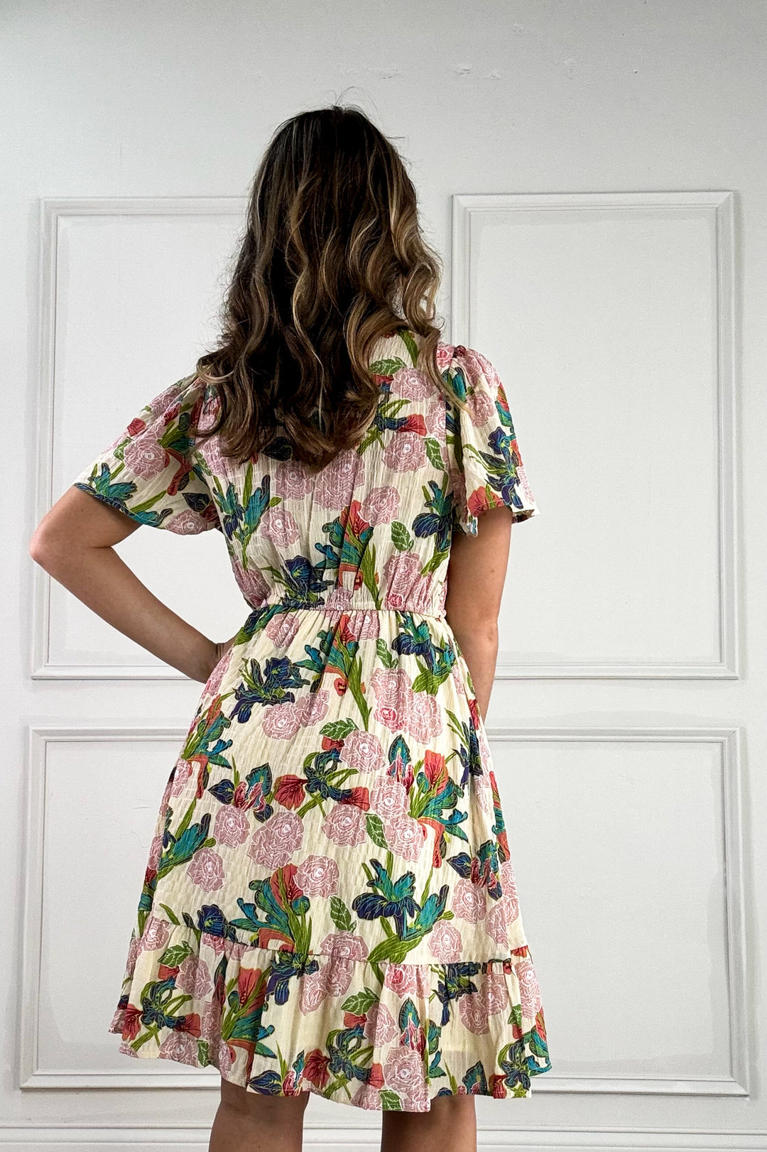 V-Neck Flutter Short Sleeve Mini Dress