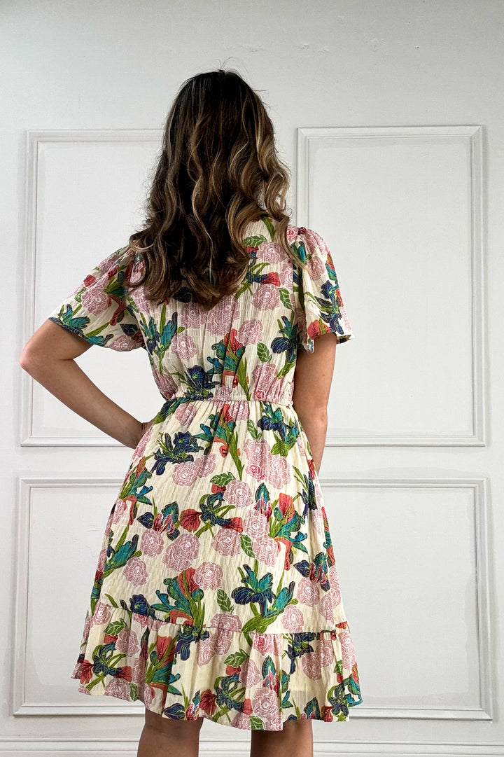 V-Neck Flutter Short Sleeve Mini Dress