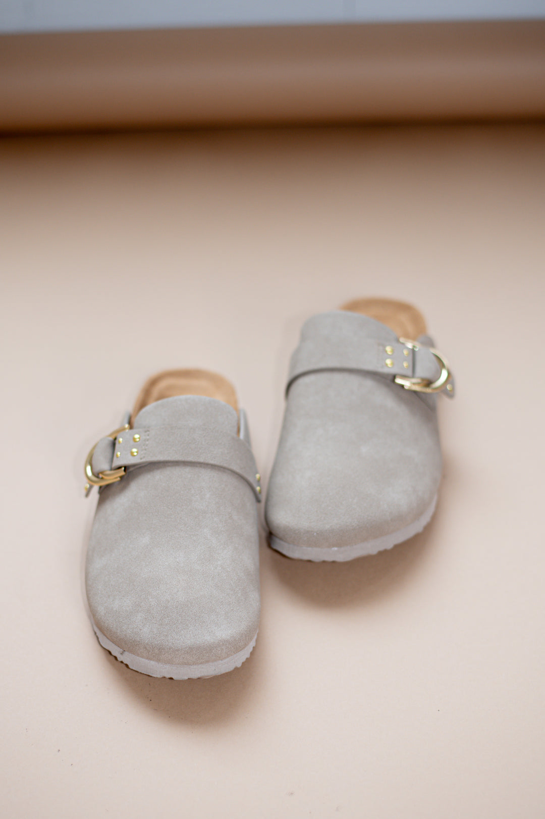 Cork Sole Gold Buckle Clogs