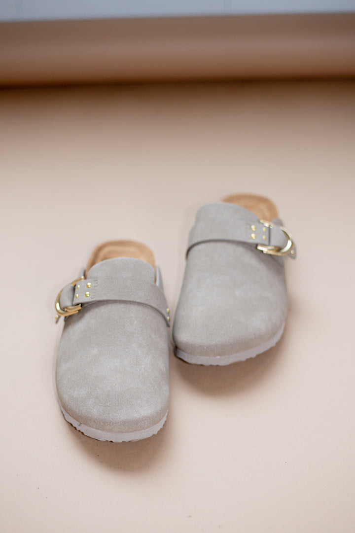 Cork Sole Gold Buckle Clogs