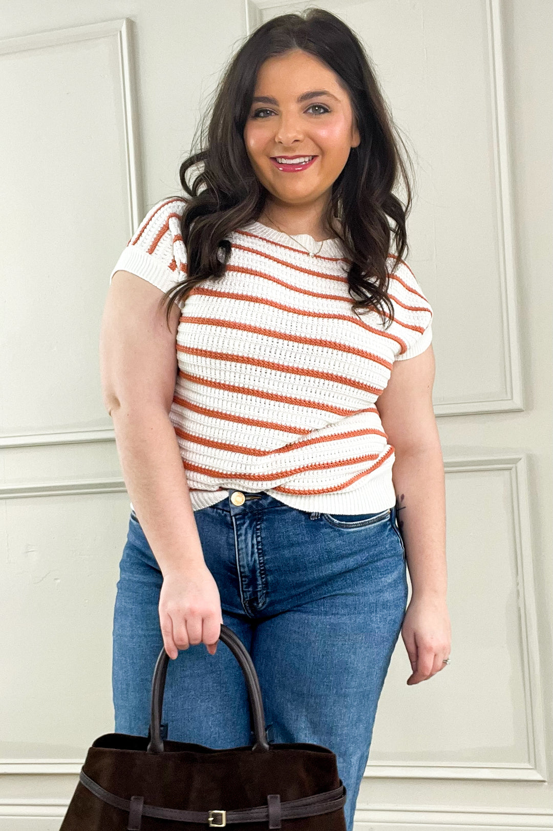 Rum Striped Cap Sleeve Crochet Sweater