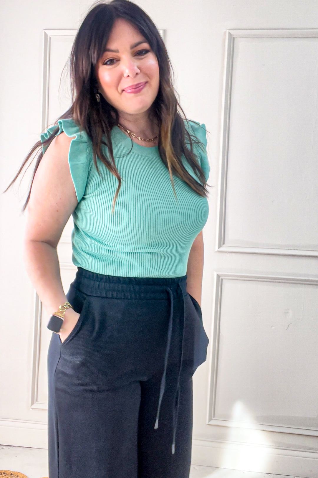 Short Ruffle Sleeve Sweater Top