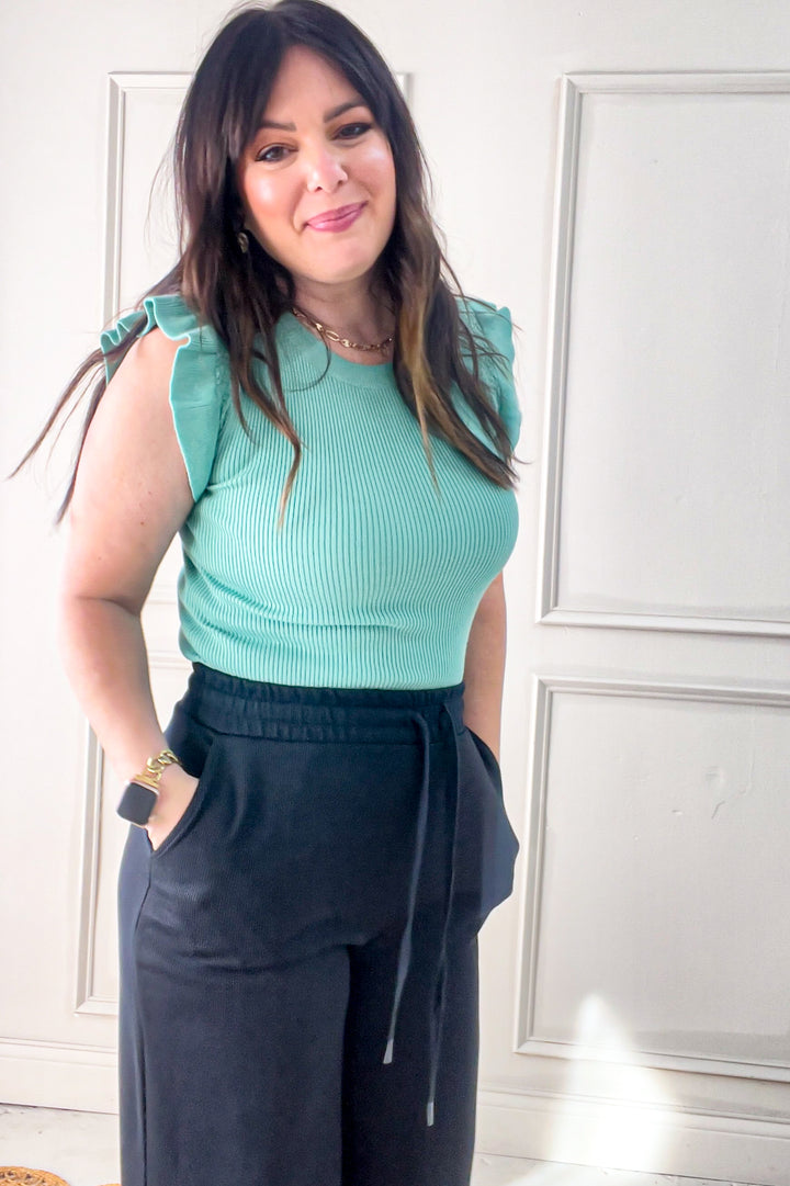 Short Ruffle Sleeve Sweater Top