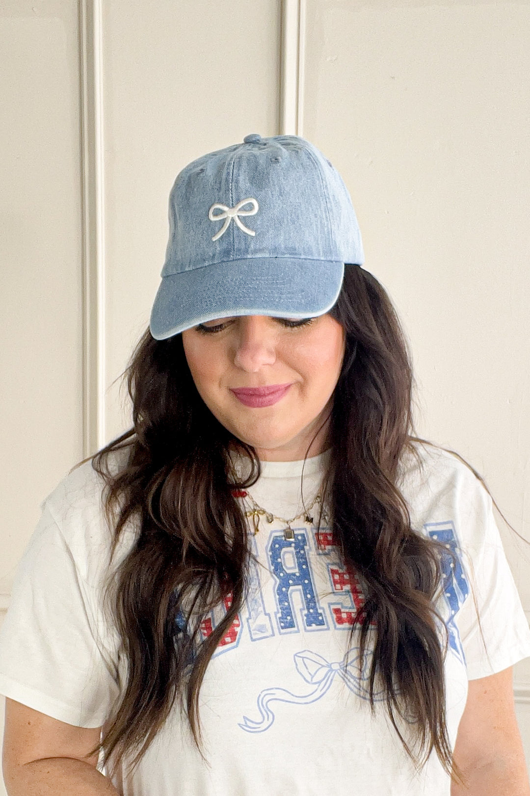 Embroidered Bow Denim Ball Cap