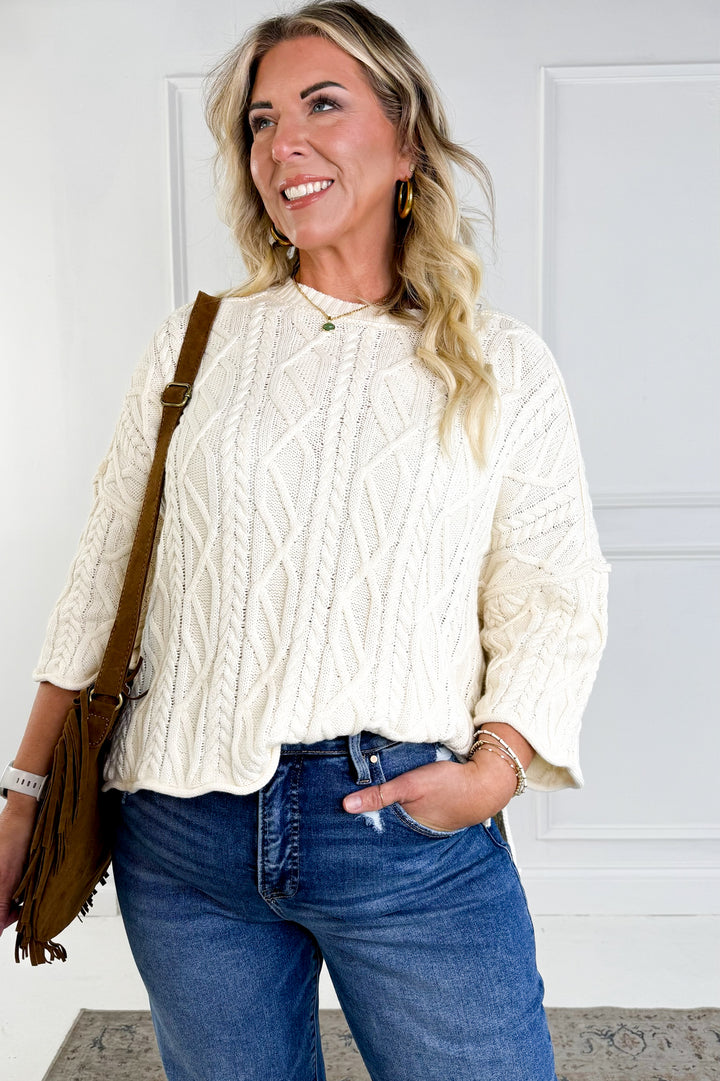 Oversized Bell Sleeve Cable Knit Sweater