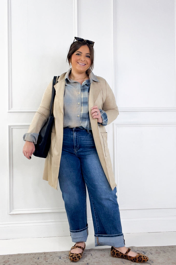 Long Sleeve Open Front Faux Suede Jacket