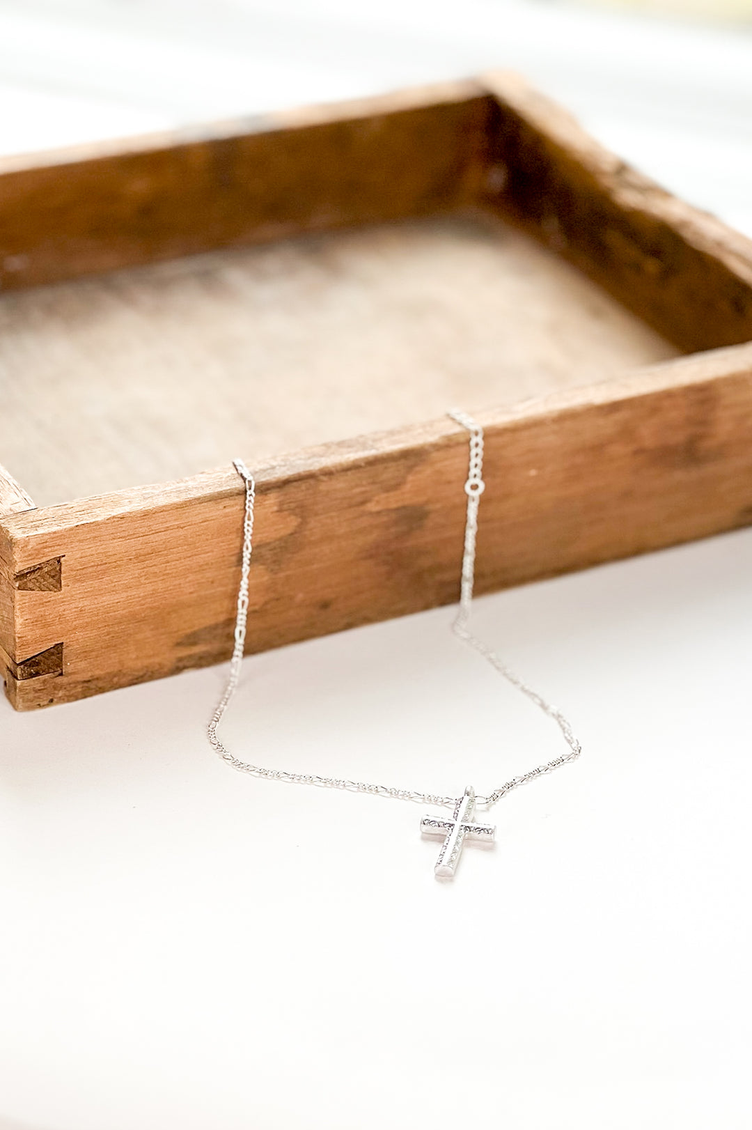 Textured Cross Necklace in Silver