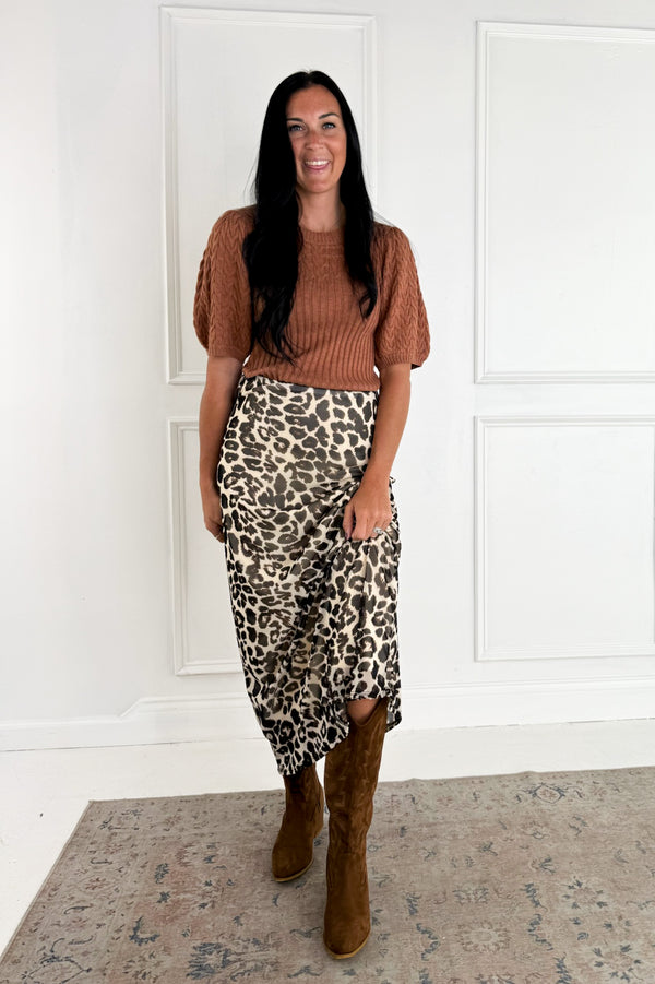 Side Tie Flare Hem Cheetah Print Maxi Skirt