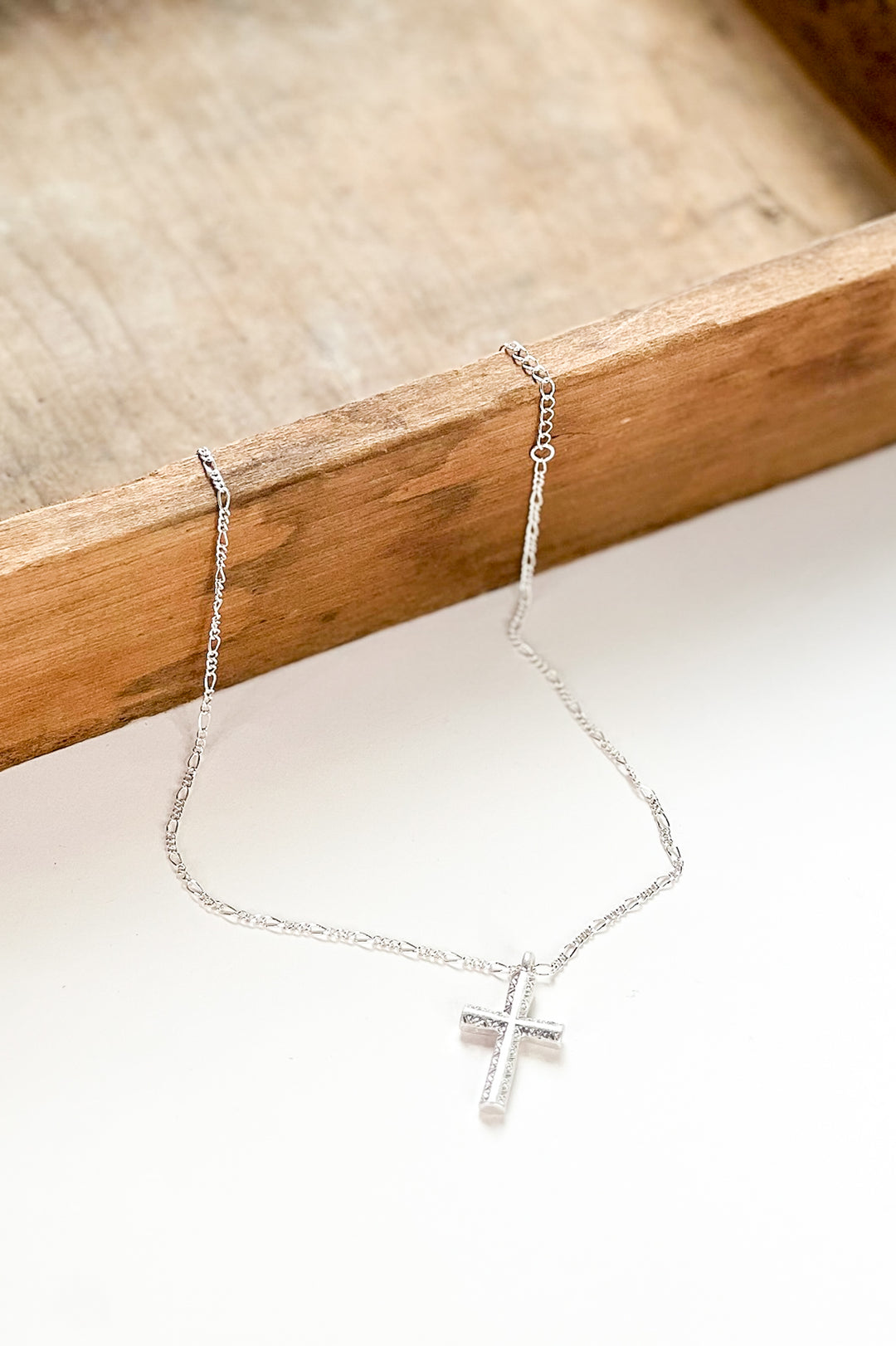 Textured Cross Necklace in Silver