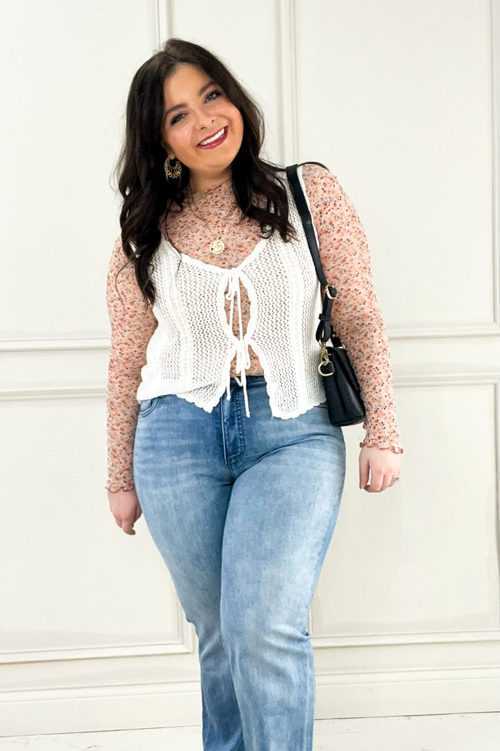 Crochet Knit Tie Fasten Sweater Vest