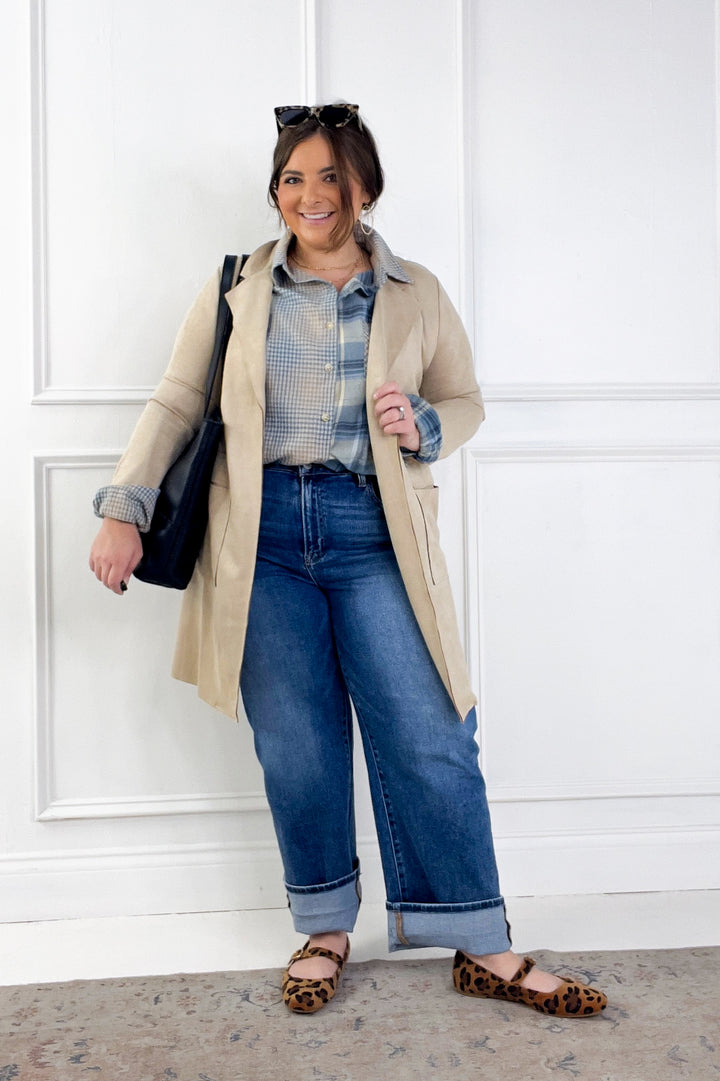 Long Sleeve Open Front Faux Suede Jacket