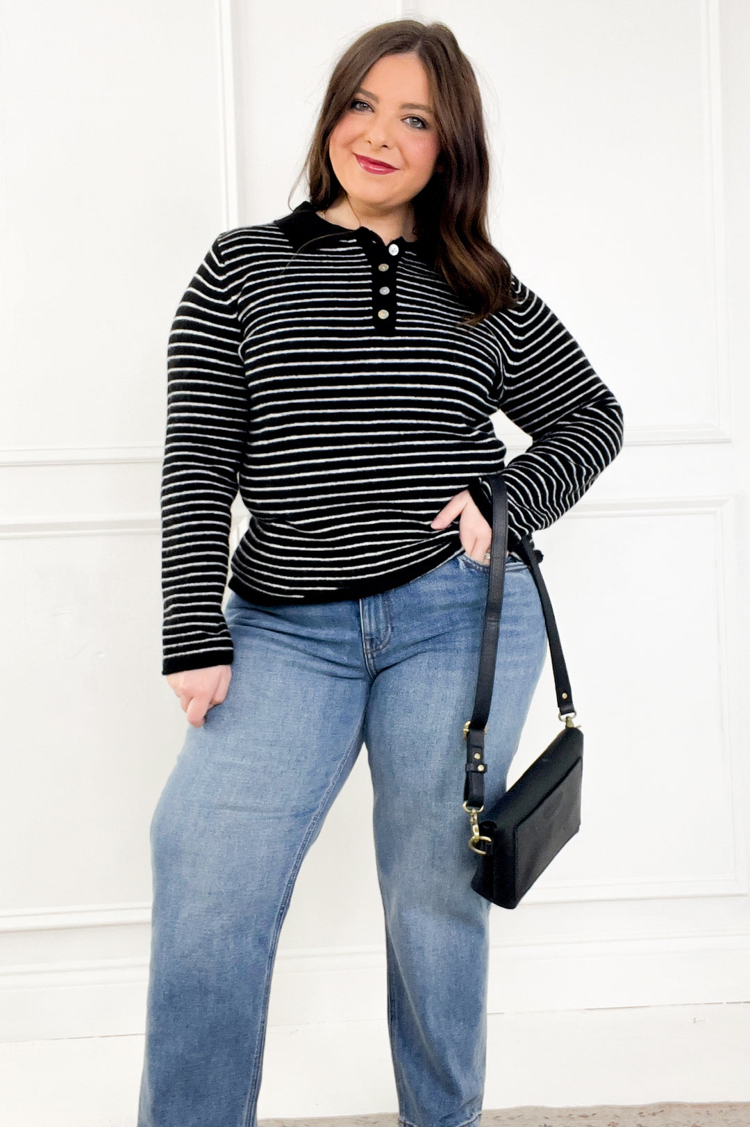 The Striped Polo Button Sweater