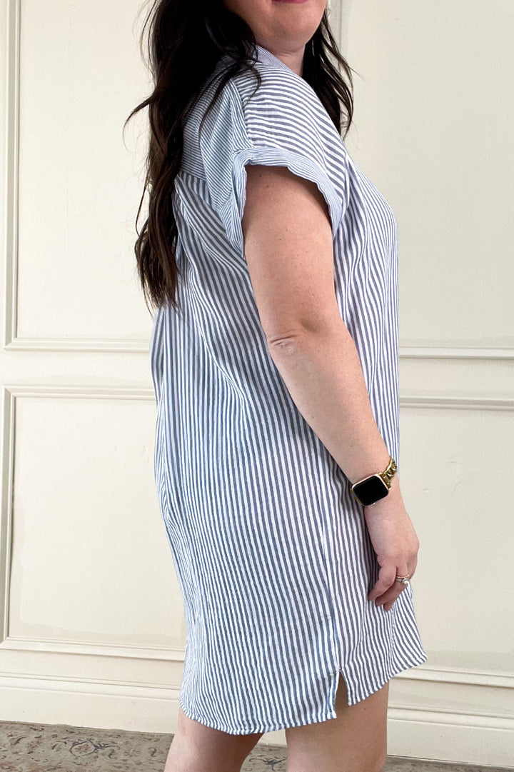 Collared Cap Sleeve Shirt Tail Mini Dress