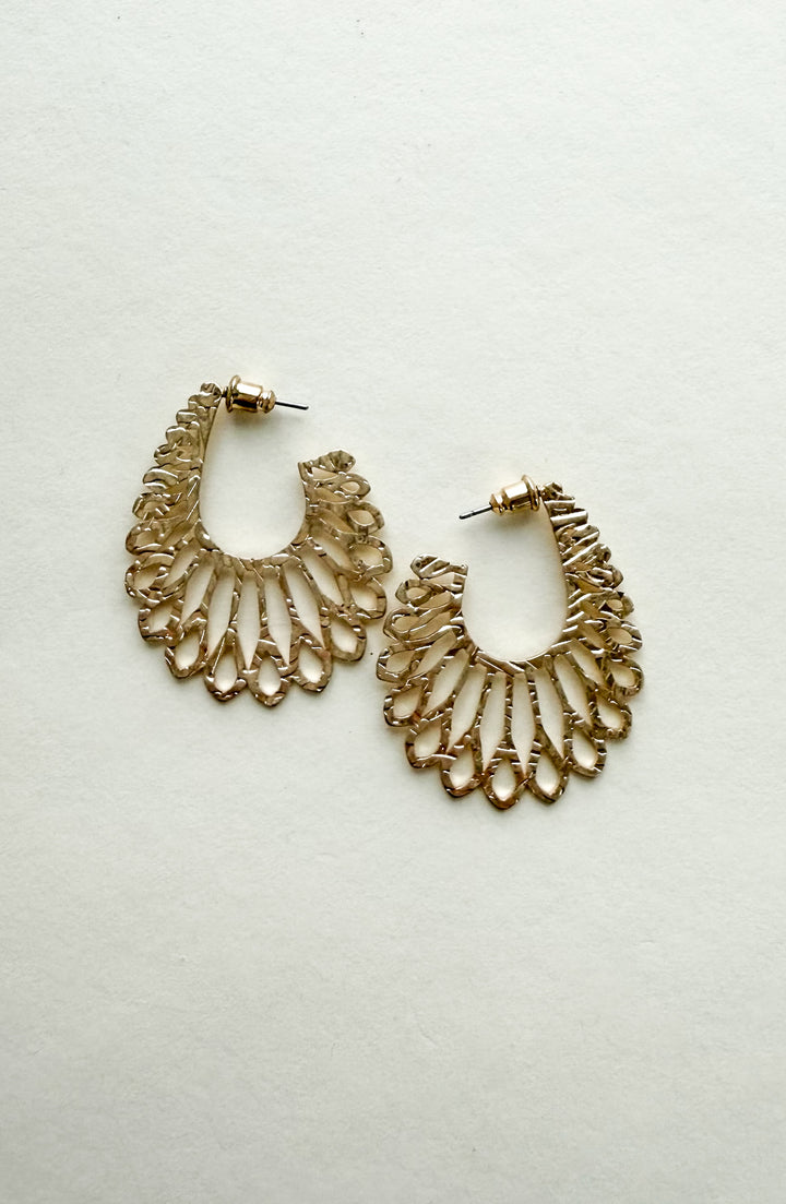 Feather Hoop Post Earrings