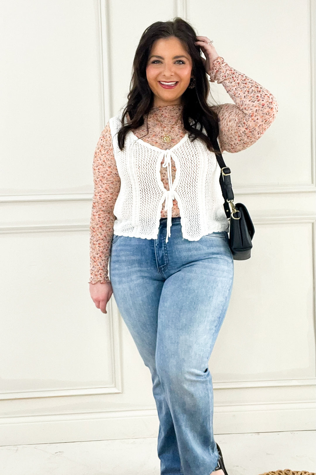 Crochet Knit Tie Fasten Sweater Vest