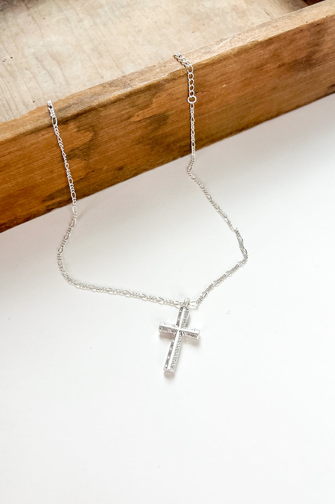 Textured Cross Necklace in Silver
