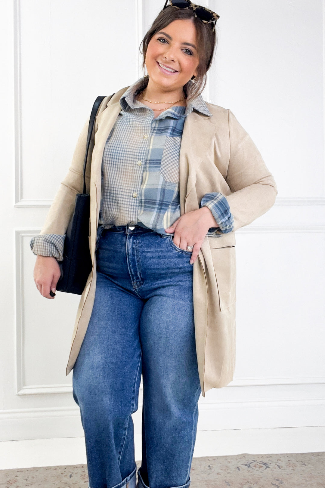 Long Sleeve Open Front Faux Suede Jacket