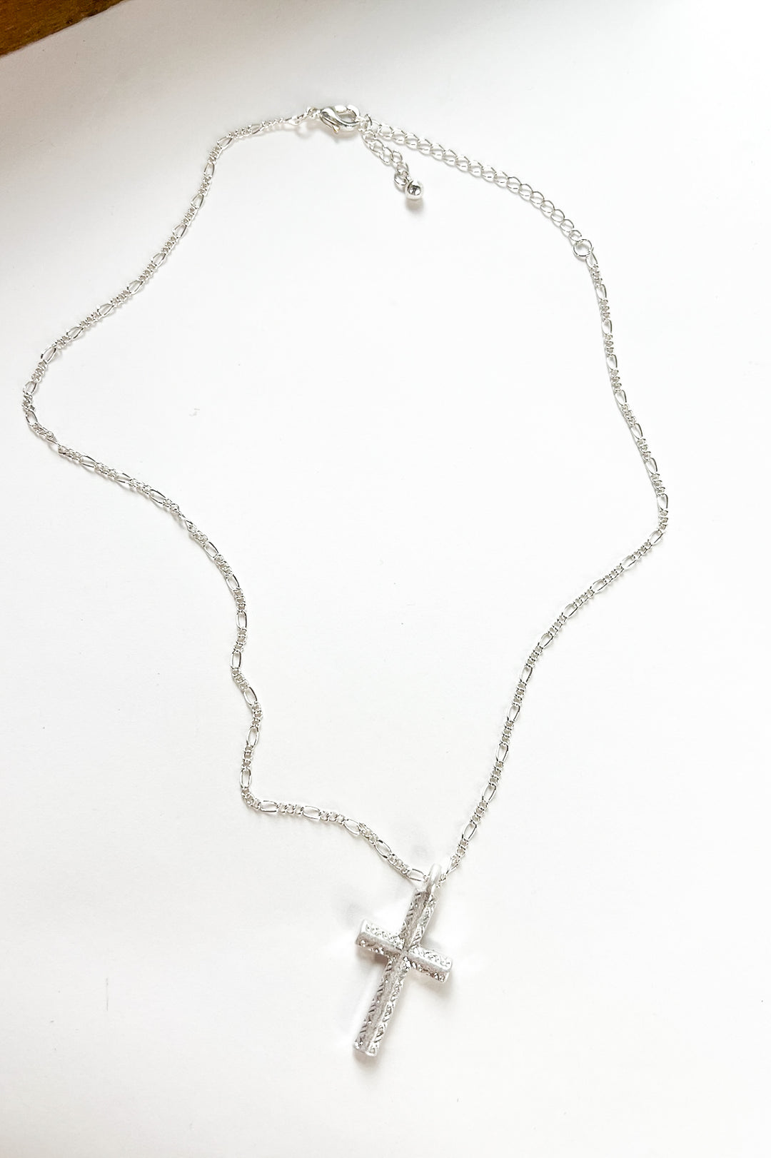 Textured Cross Necklace in Silver