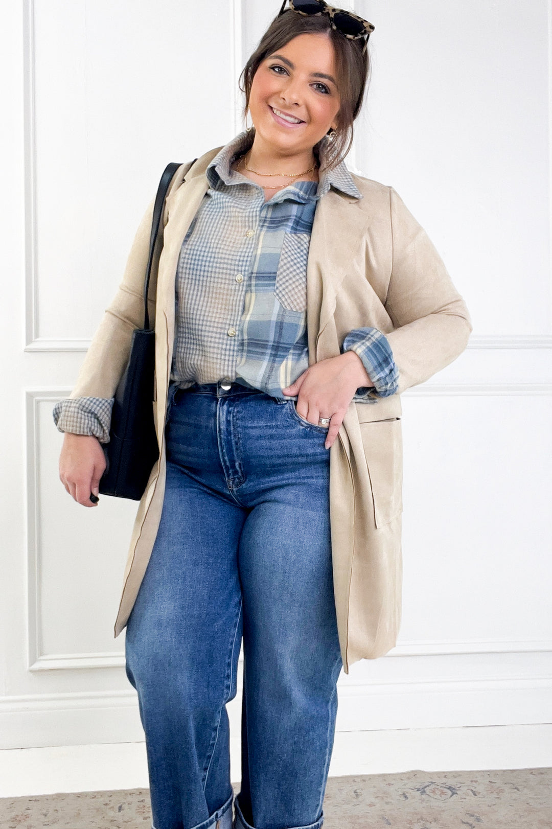 Long Sleeve Open Front Faux Suede Jacket