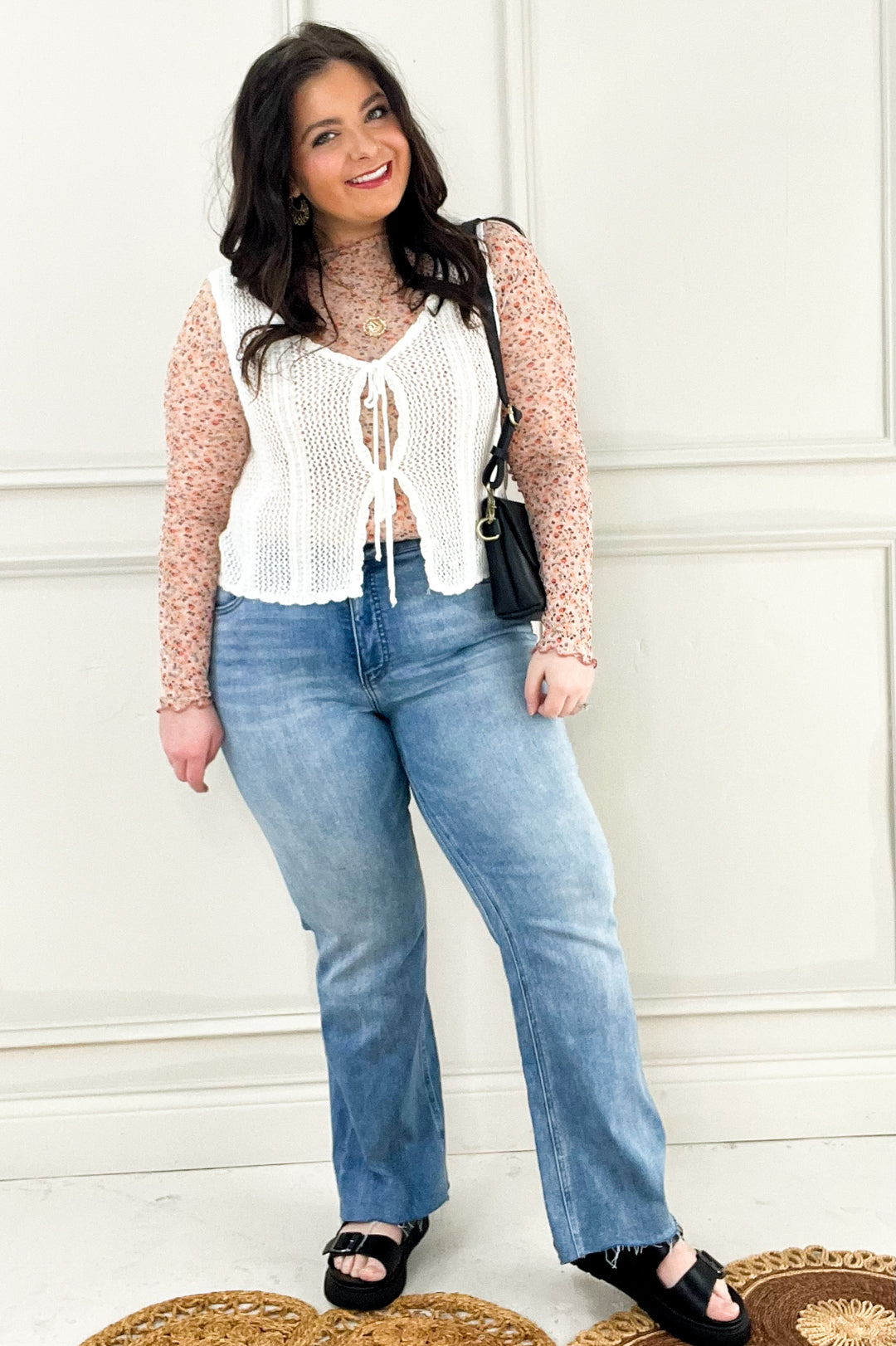 Crochet Knit Tie Fasten Sweater Vest