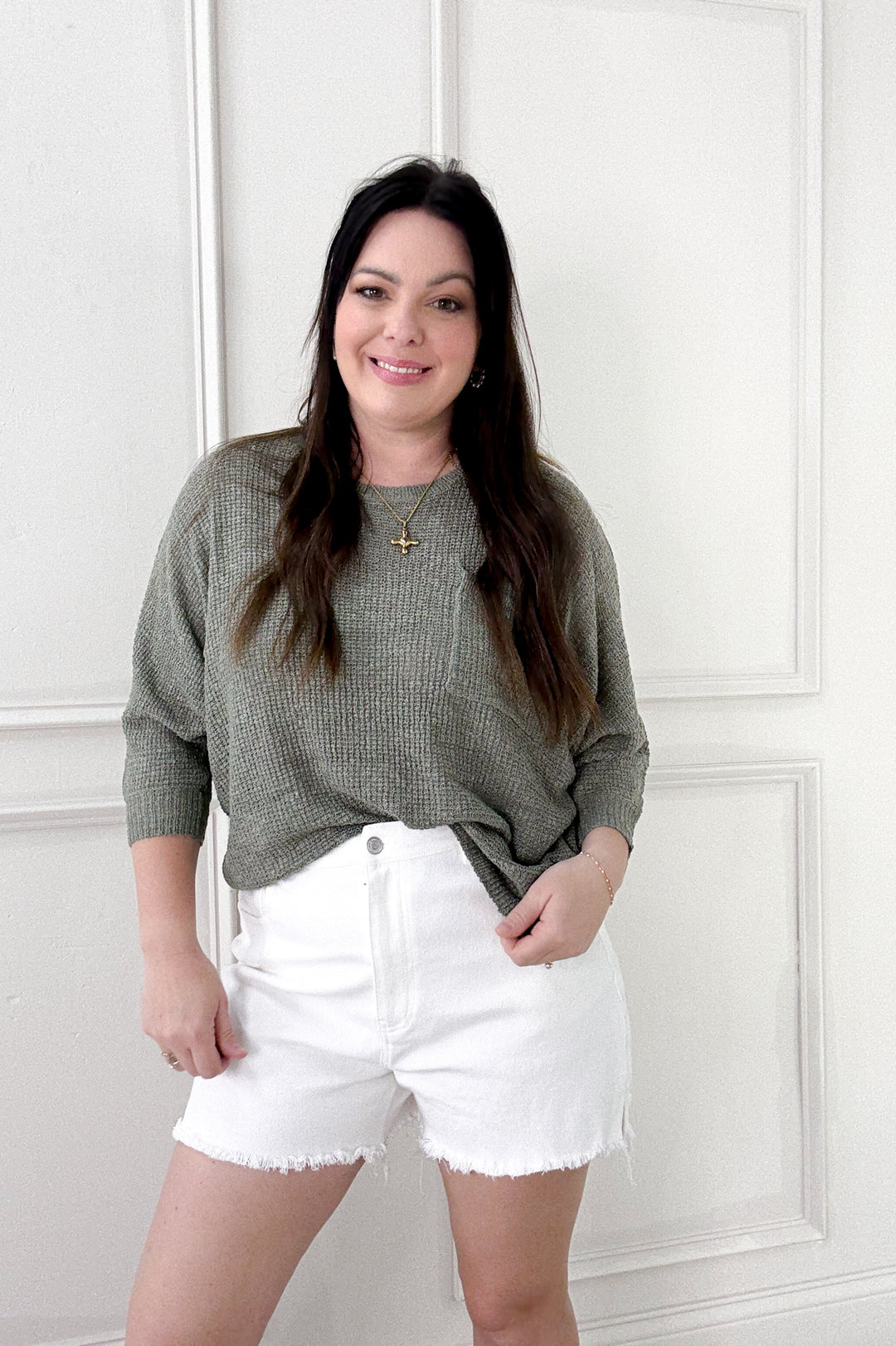 Front Pocket Dolman Long Sleeve Knit Sweater