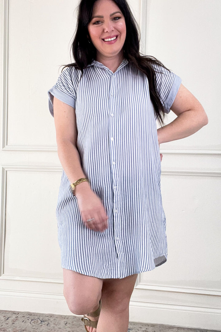 Collared Cap Sleeve Shirt Tail Mini Dress