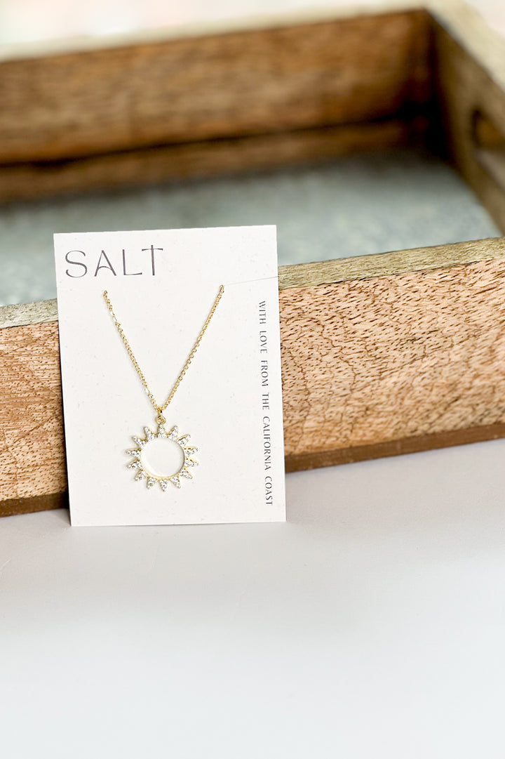 Sparkly CZ Sunburst Pendant 18K Gold Necklace