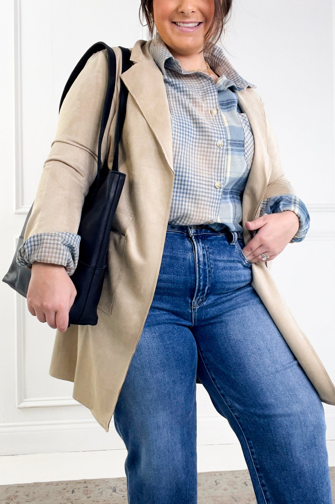 Long Sleeve Open Front Faux Suede Jacket