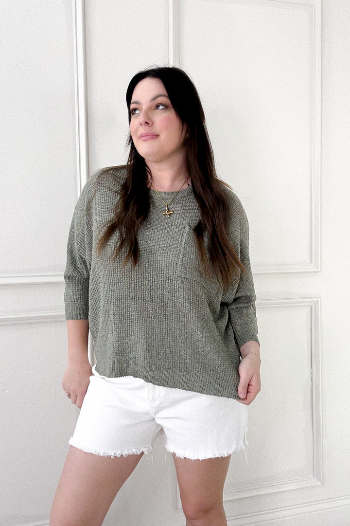 Front Pocket Dolman Long Sleeve Knit Sweater