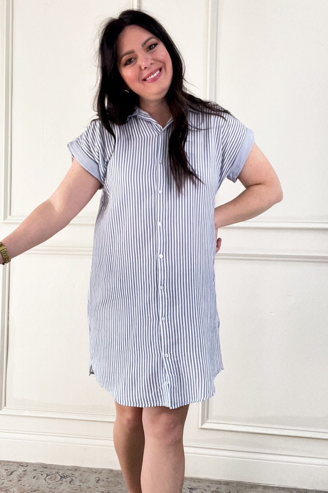 Collared Cap Sleeve Shirt Tail Mini Dress