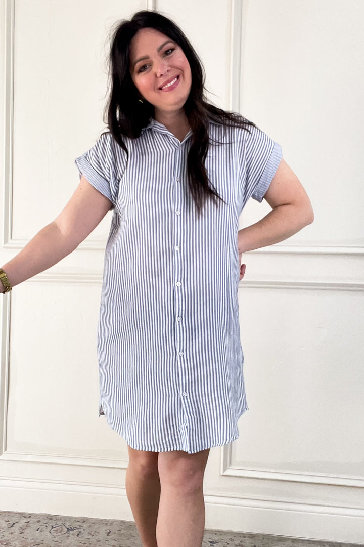 Collared Cap Sleeve Shirt Tail Mini Dress